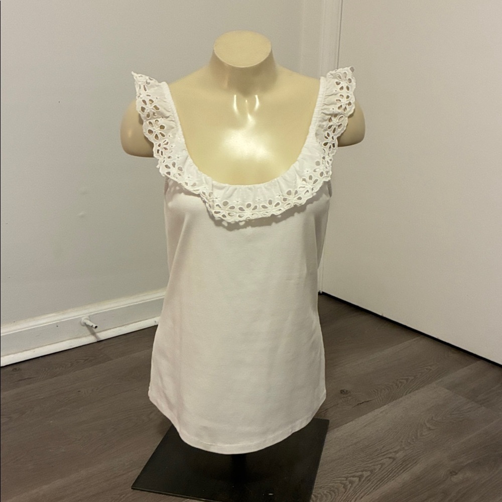Ann Taylor white cotton tank top with eyelet ruffle and straps - size medium
